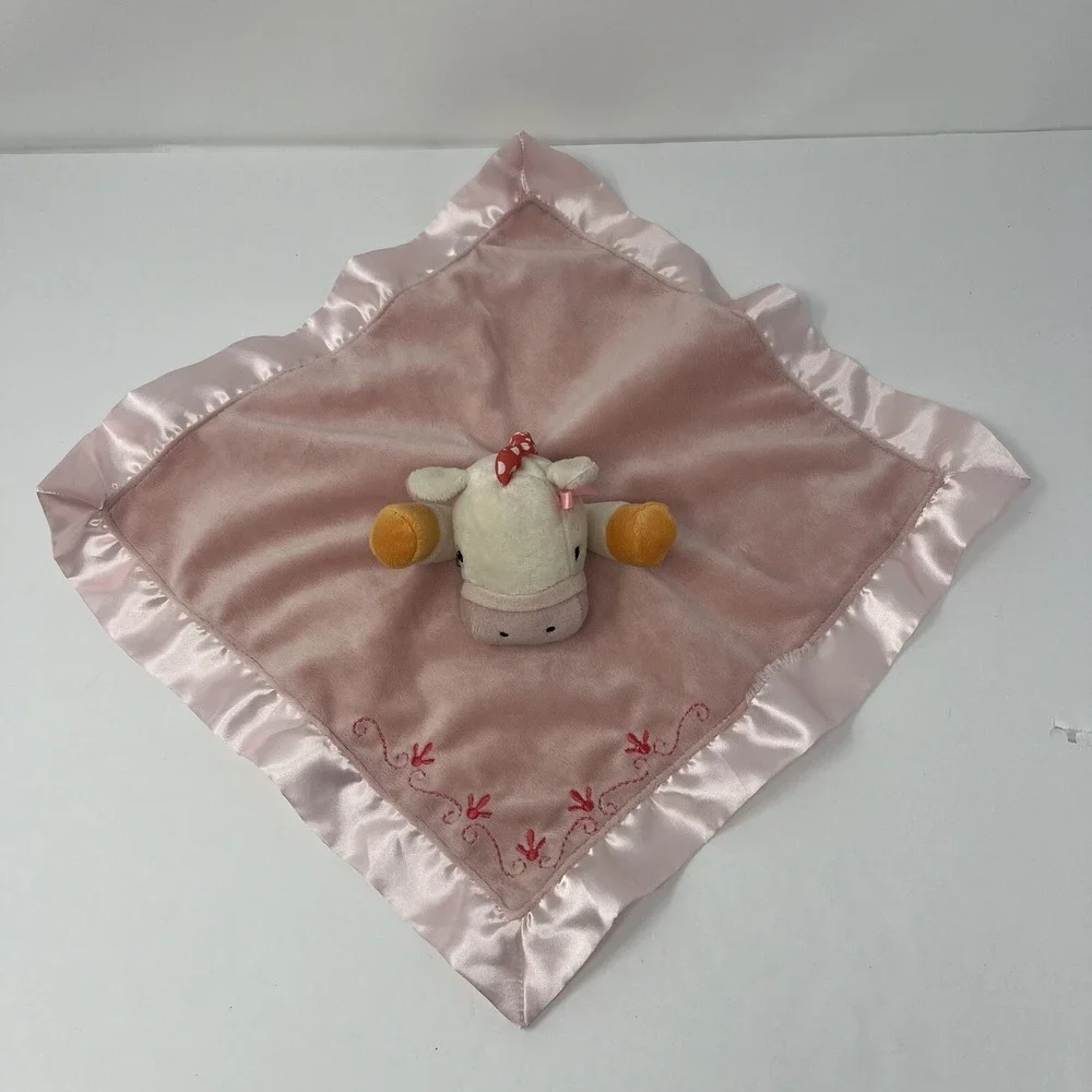 Nurture Security Lovey Pink Cow Plush Stuffed‎ Animal Soft Satin lovies 13 x 14